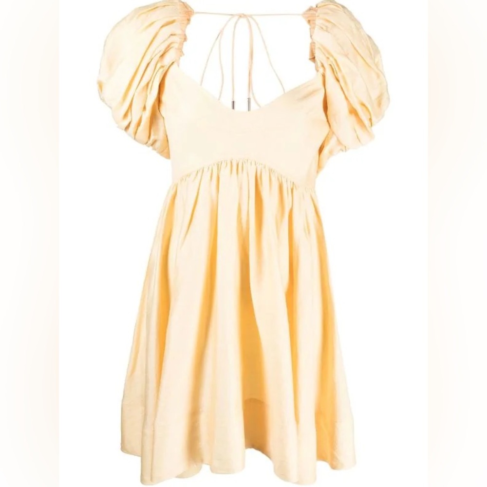 Acler Yellow Flared Mini Dress with Puff Sleeve US 4